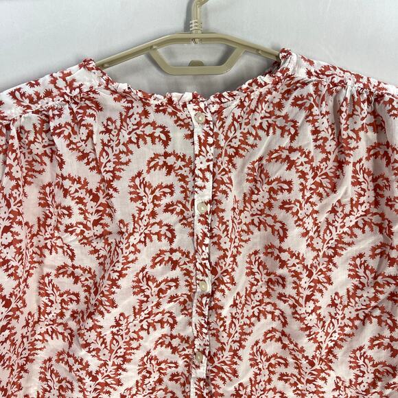 LOFT Blouse Size M Red White Button Up Bohemian Lightweight Cotton Blend Casual - Picture 4 of 9
